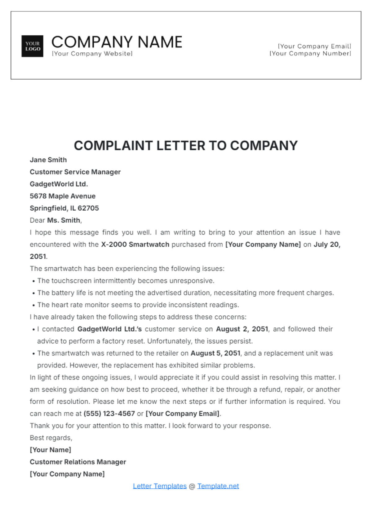 Free Complaint Letter To Company Template To Edit Online Free Complaint Letter To Company Template To Edit Online