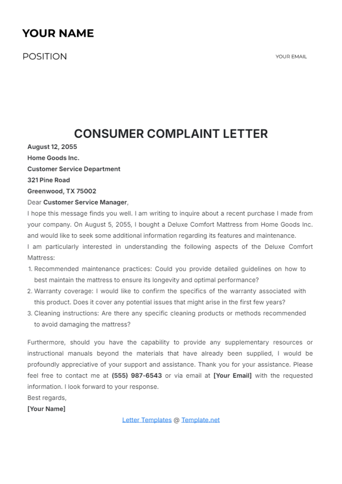 Consumer Complaint Letter Template