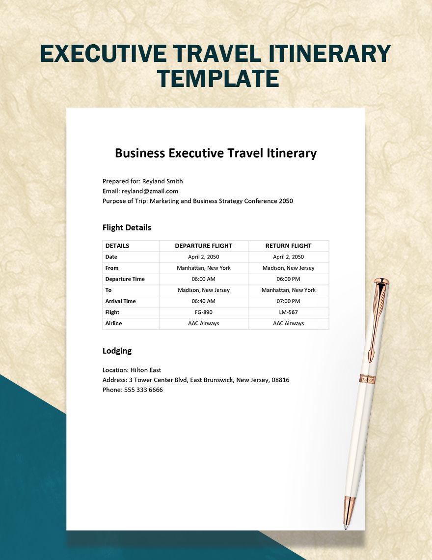 Executive Travel Itinerary Template