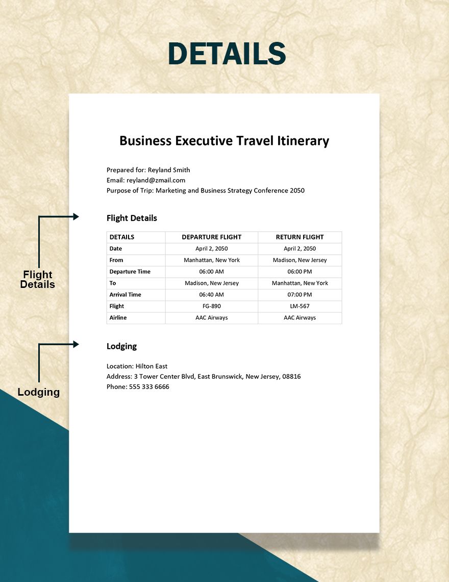 Executive Travel Itinerary Template Google Docs Google Sheets Word
