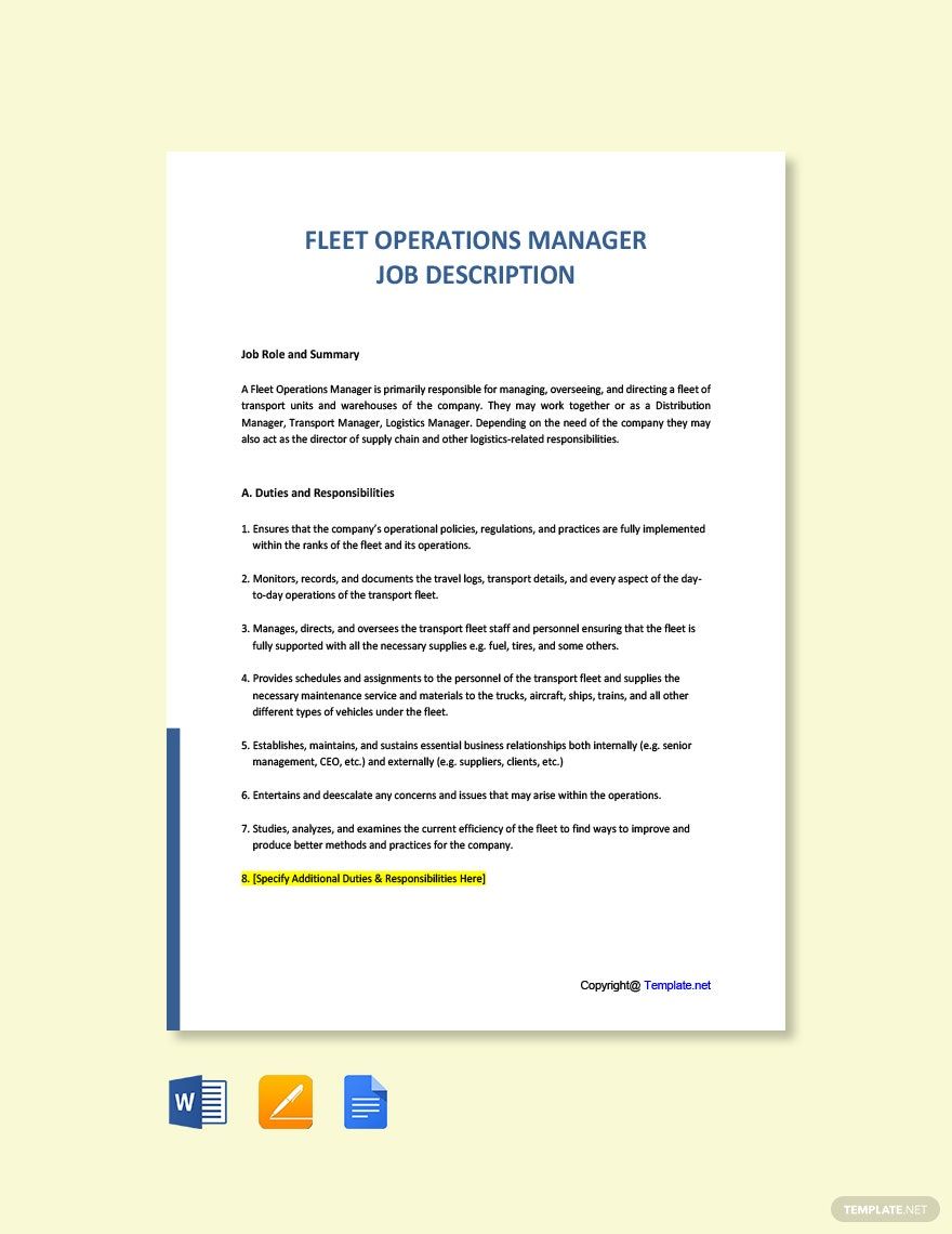 Fleet Operations Manager Job Ad/Description Template Download in Word