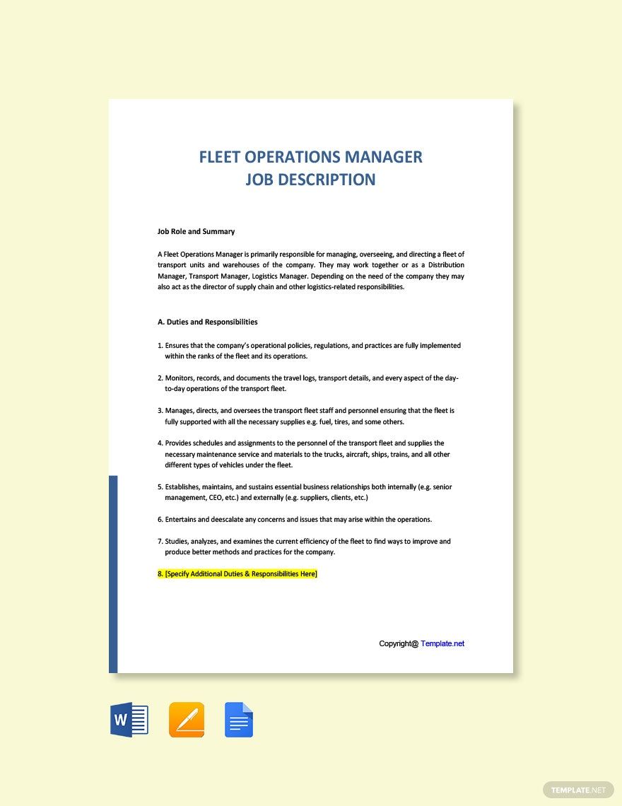 Fleet Manager Templates Design Free Download Template