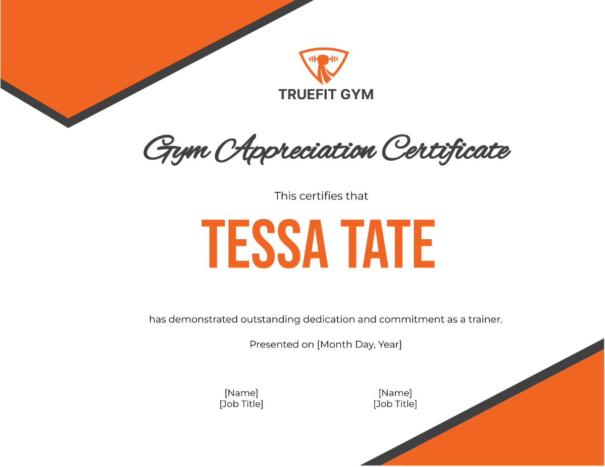 Gym Appreciation Certificate