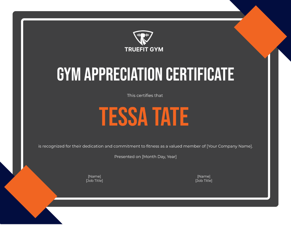 Gym Recognition Certificate