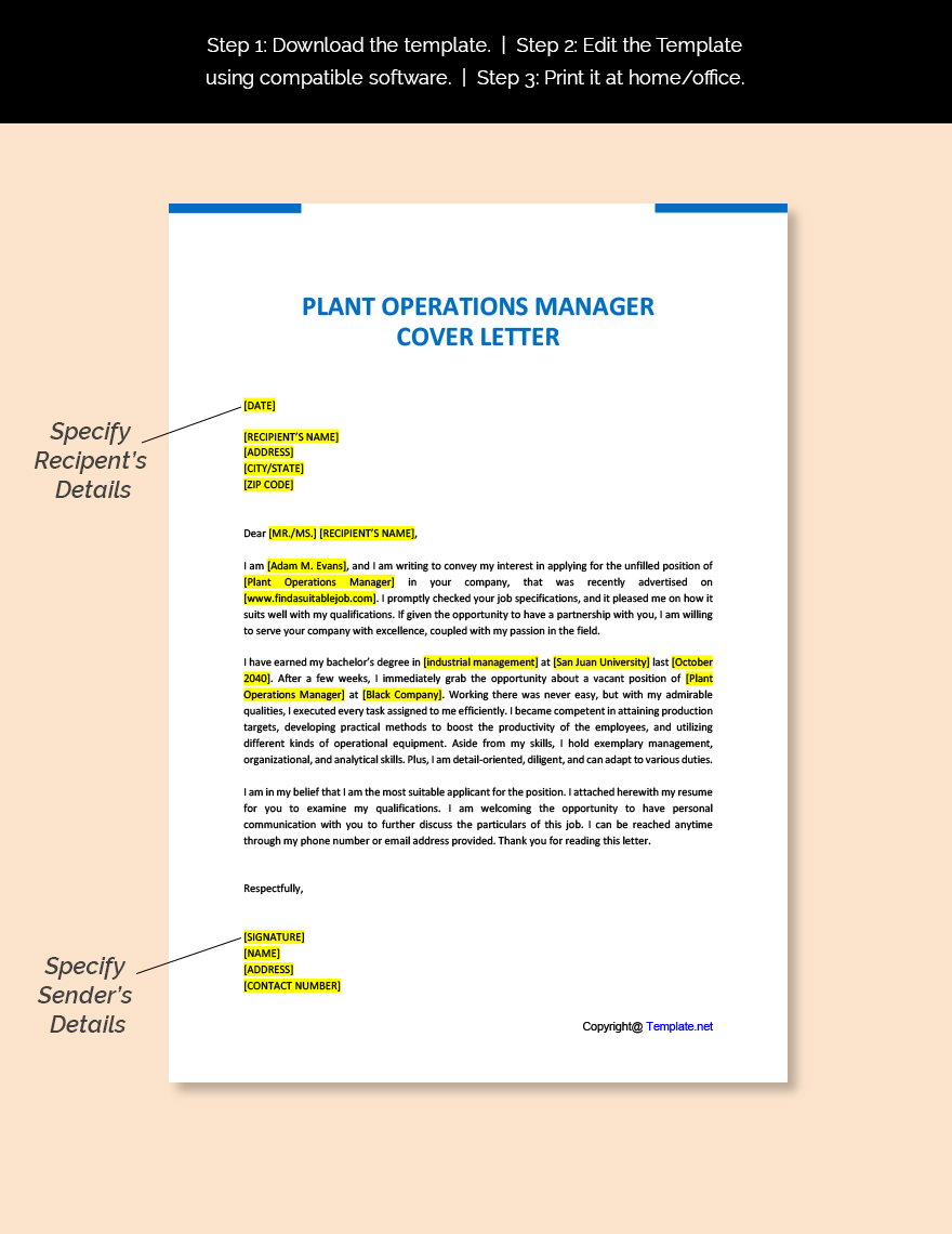 Plant Operations Manager Cover letter