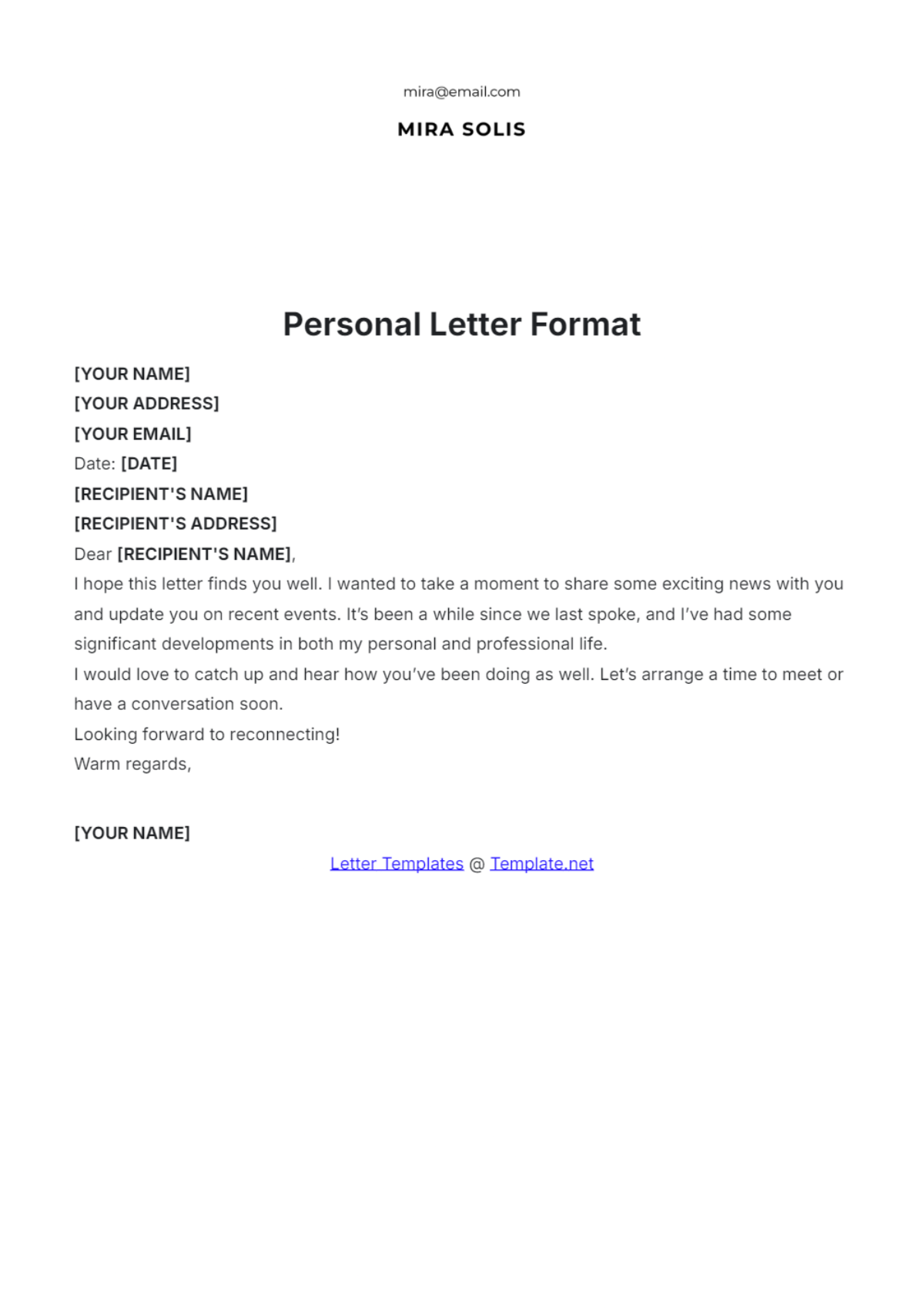 Personal Letter Format Template - Edit Online & Download