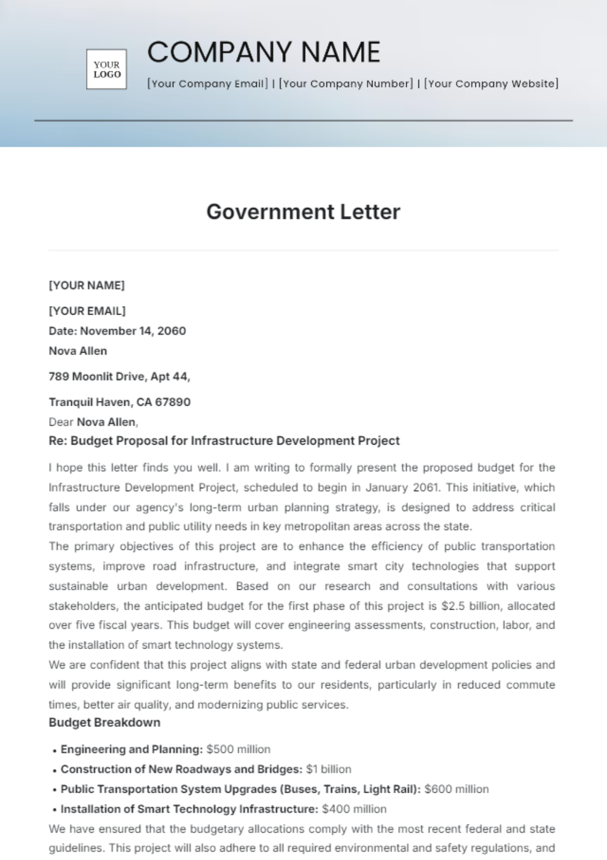 Government Letter Template - Edit Online & Download