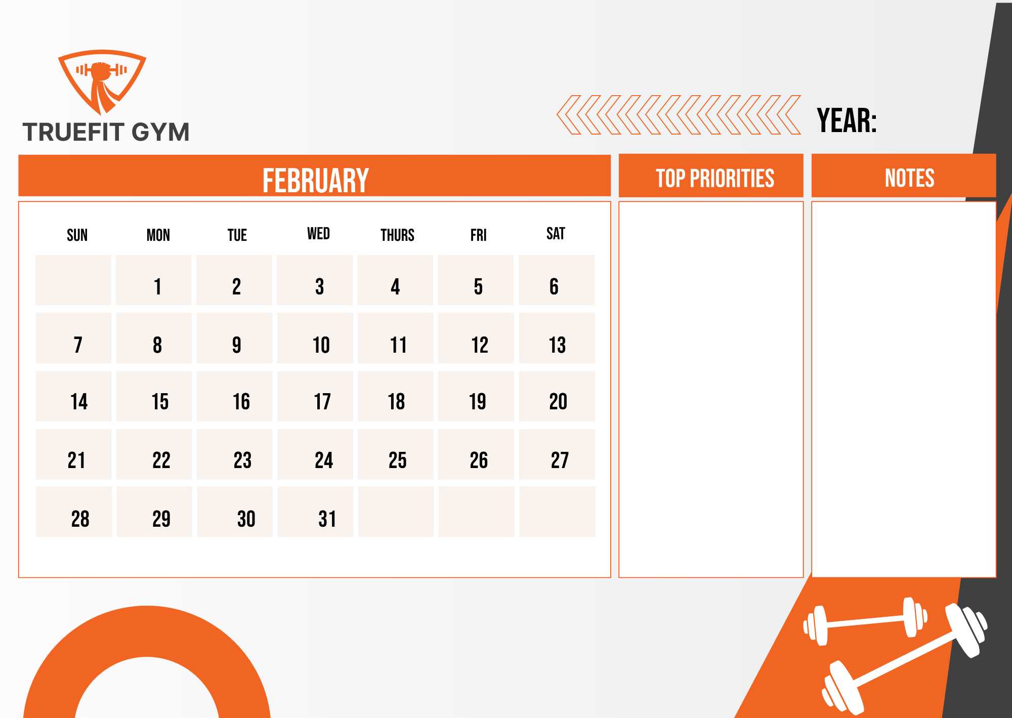 Free Gym Monthly Calendar Template to Edit Online