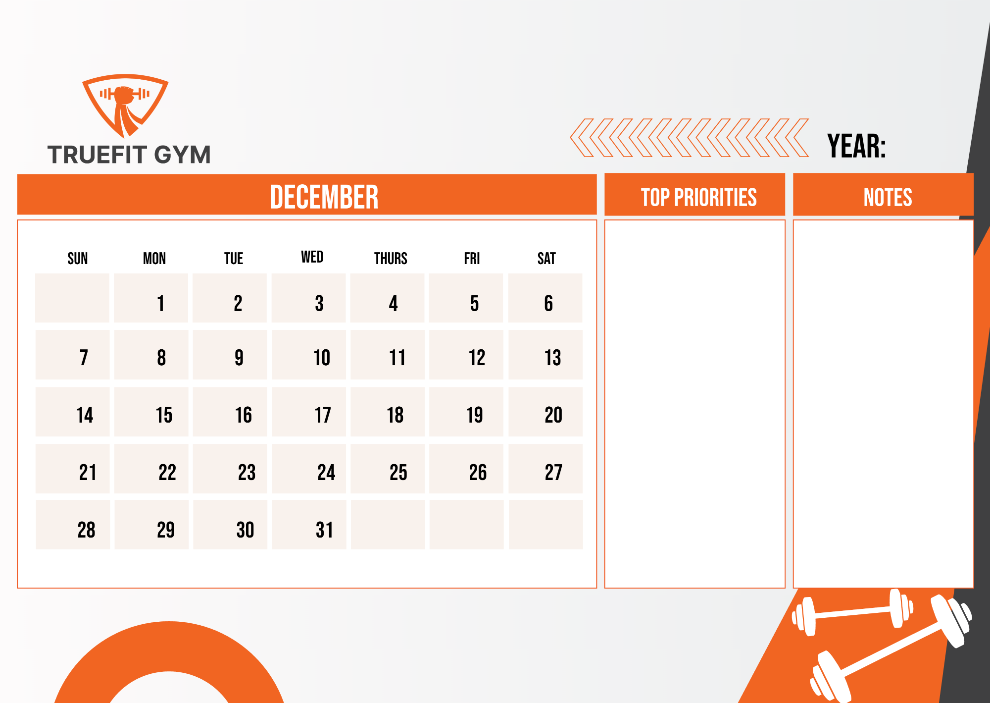 Free Gym Monthly Calendar Template to Edit Online