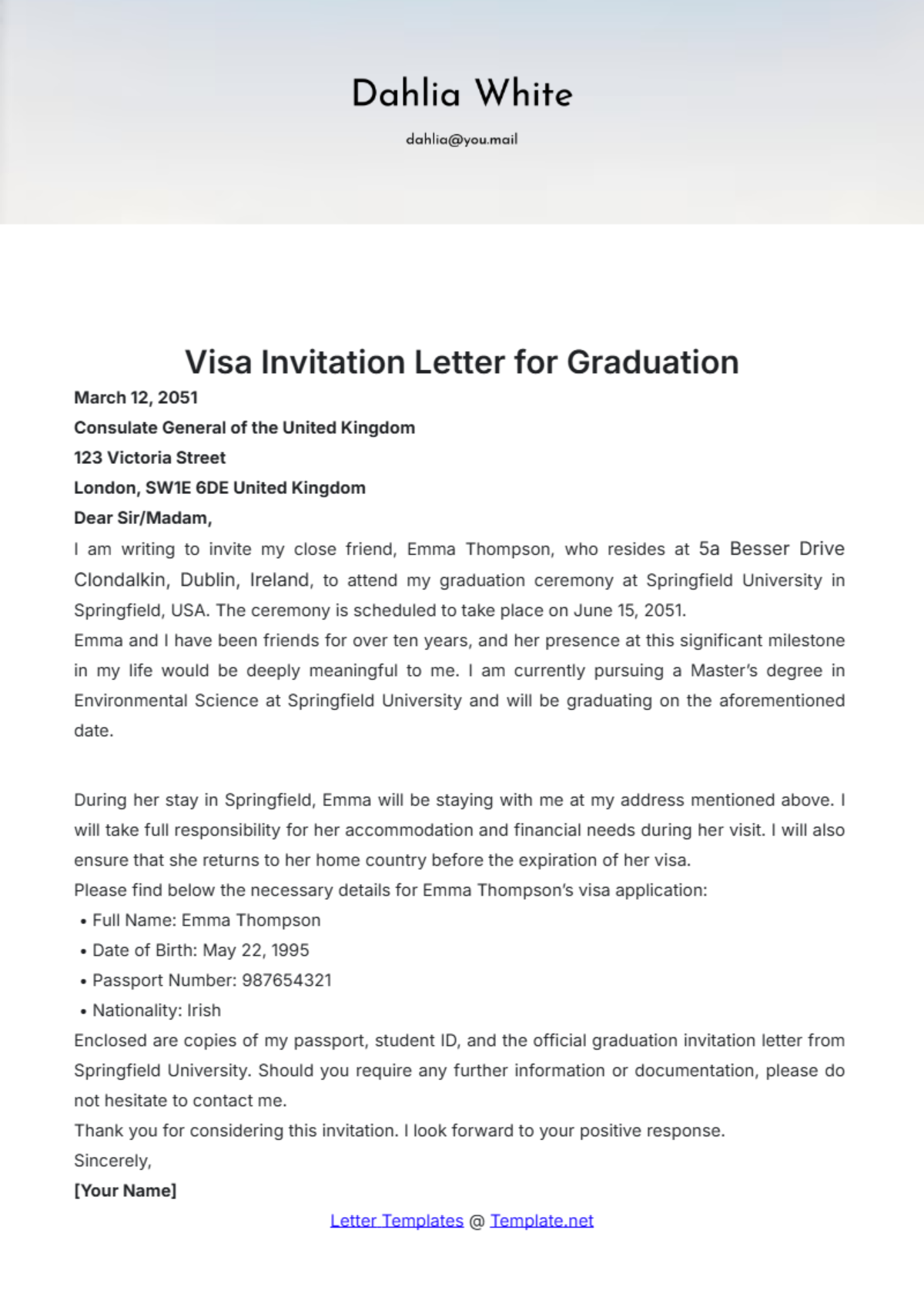 Sle Letter Of Invitation For Visa Graduation Ceremony Infoupdate