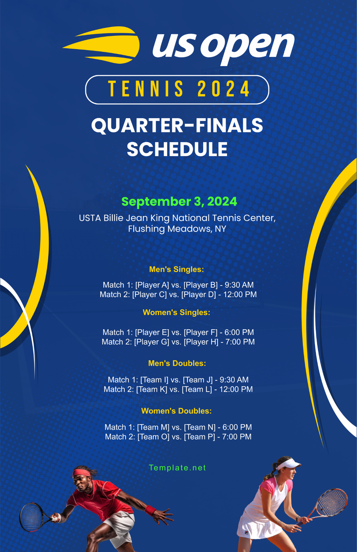 US Open Tennis Quarter-finals Template - Edit Online & Download