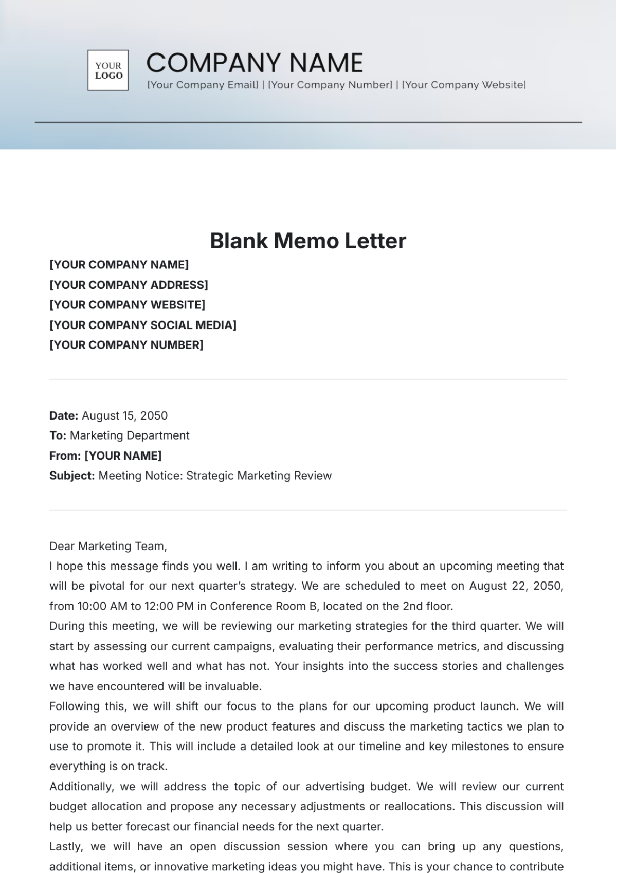 Blank Memo Letter Template