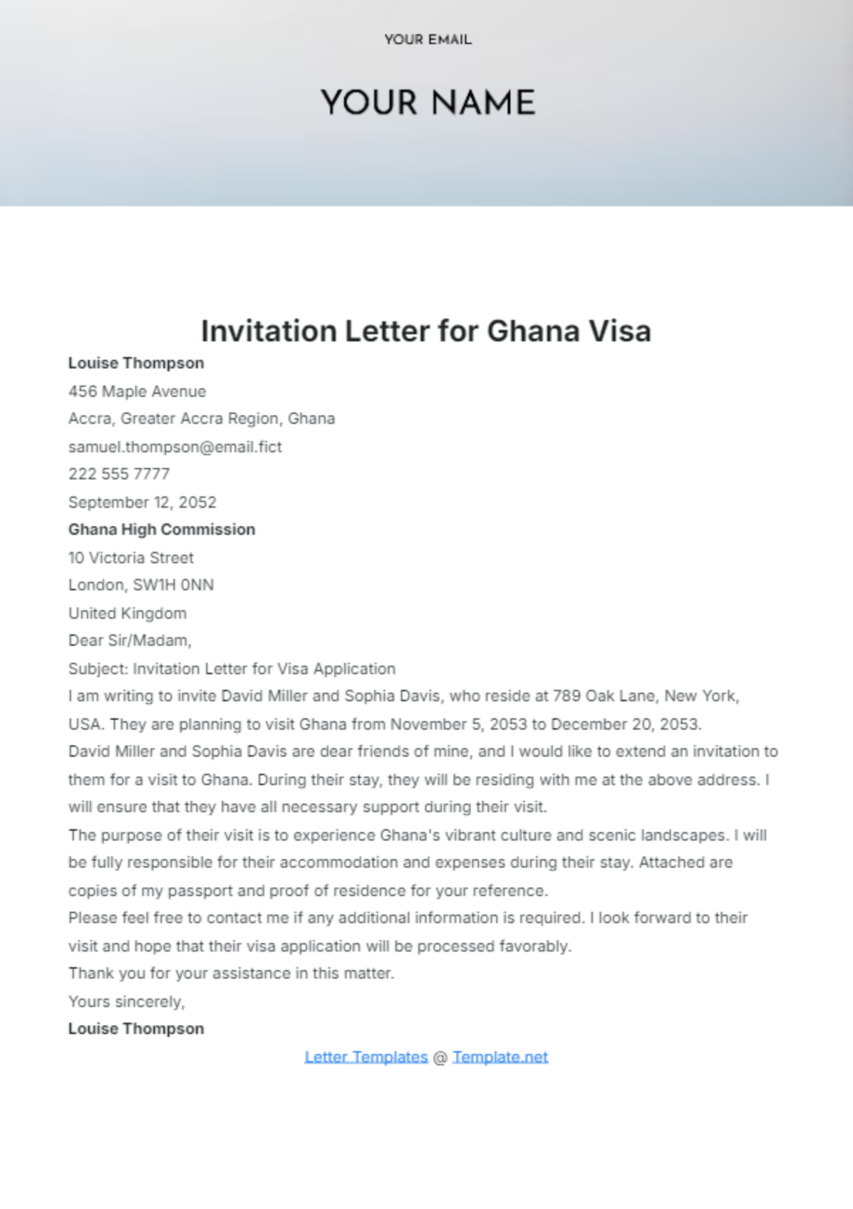 Invitation Letter for Ghana Visa Template