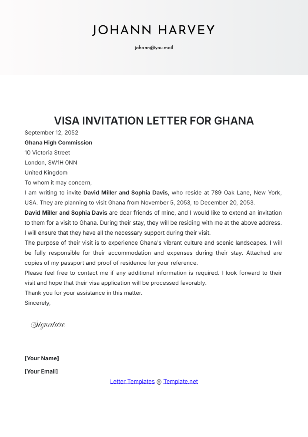 Visa Invitation Letter for Ghana Template - Edit Online & Download