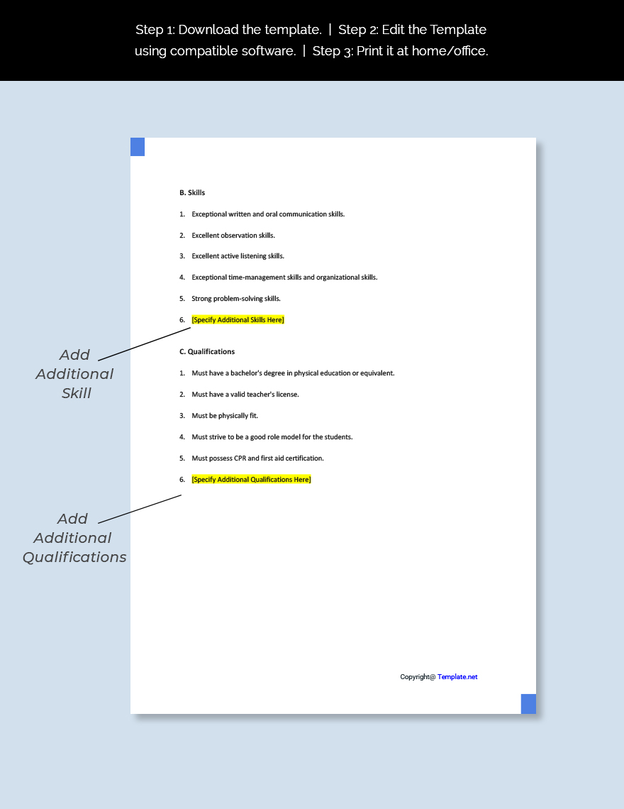 Free Gym Teacher Job Ad Description Template Google Docs Word Apple 