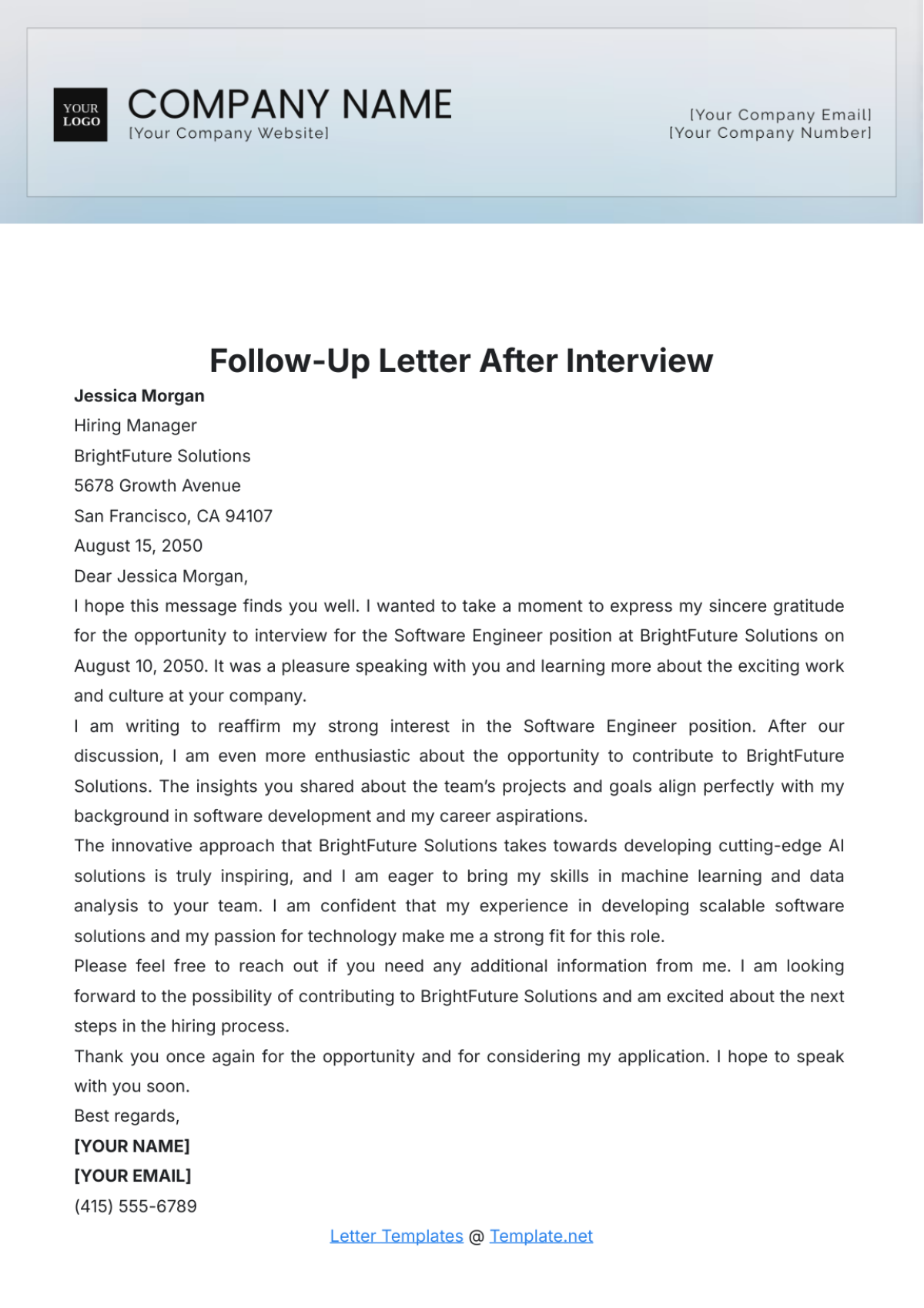 Follow-Up Letter After Interview Template