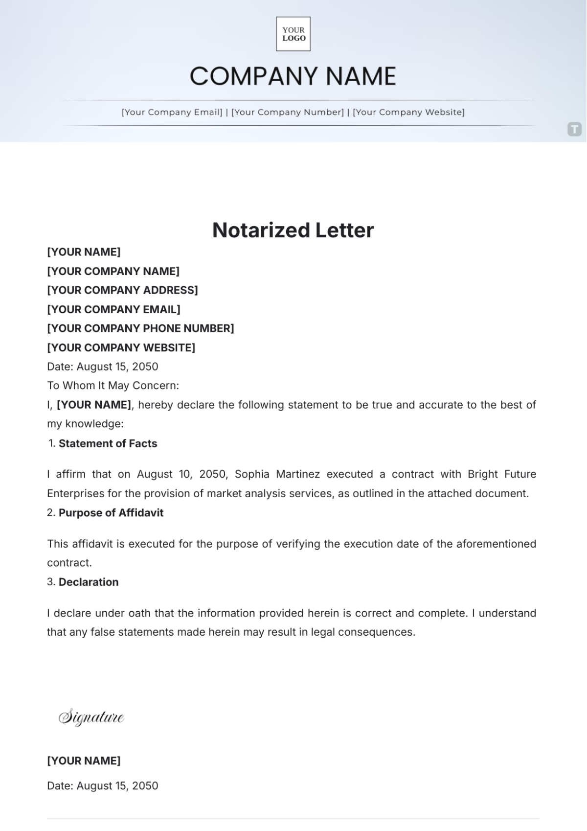 Notarized Letter Template