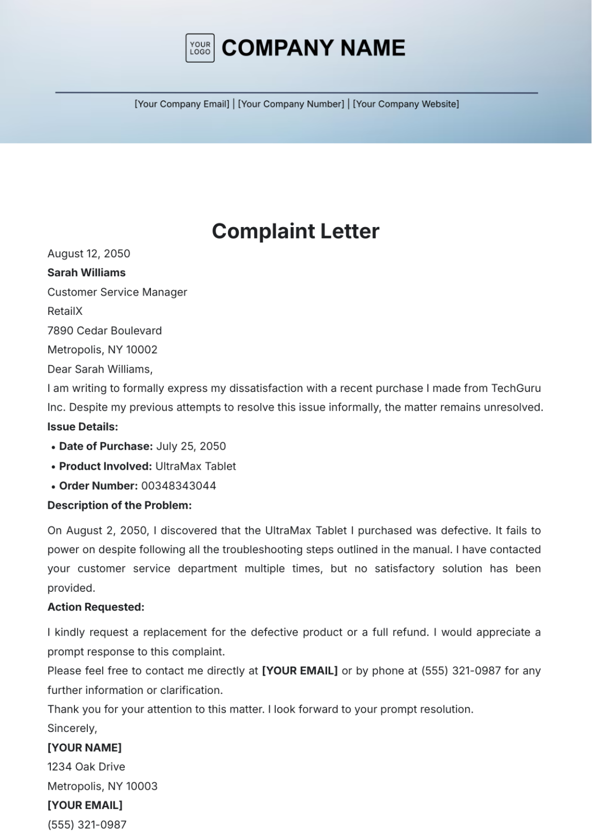 Complaint Letter Example