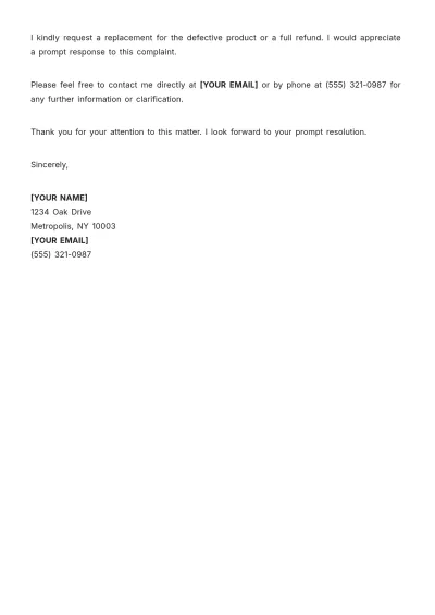 Free Complaint Letter Example to Edit Online