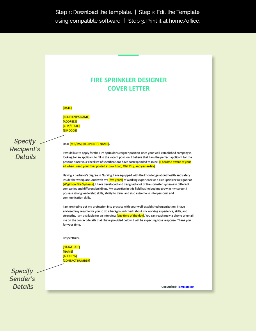 Fire Sprinkler Designer Cover Letter