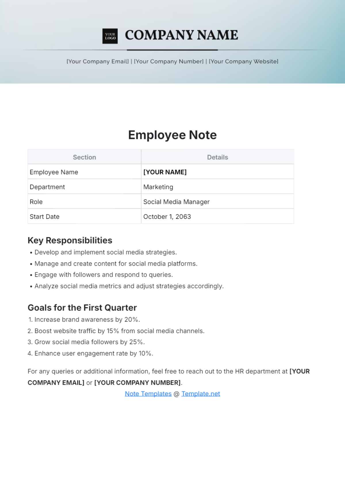 Employee Note Template