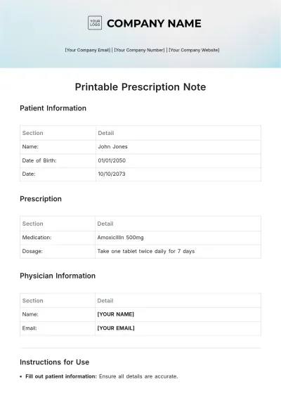 Free Printable Prescription Note Template to Edit Online