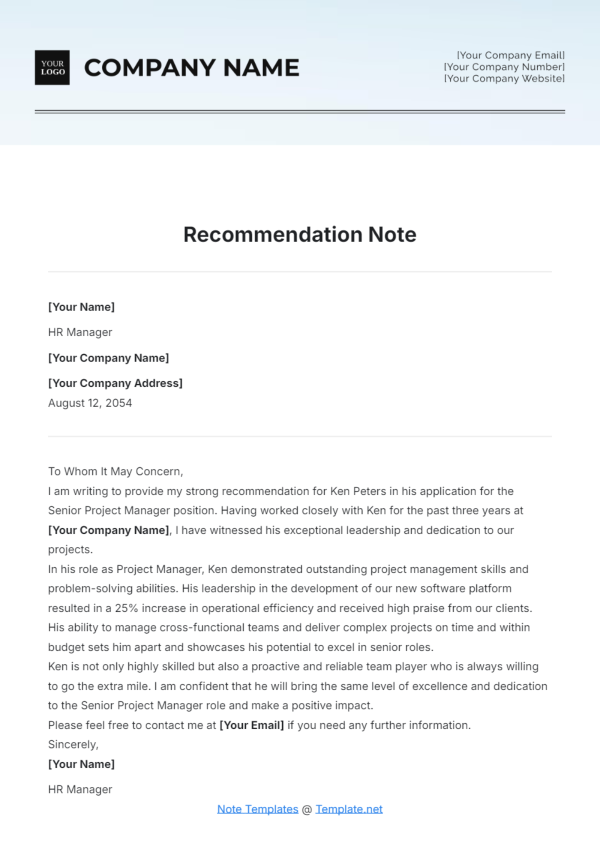 Recommendation Note Template