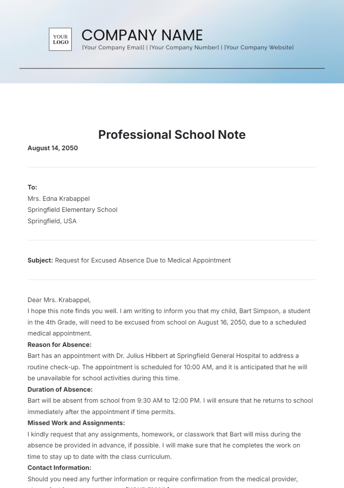 Professional School Note Template