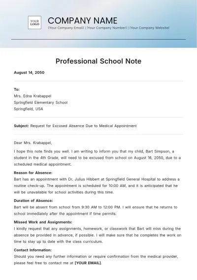 Free Professional School Note Template to Edit Online