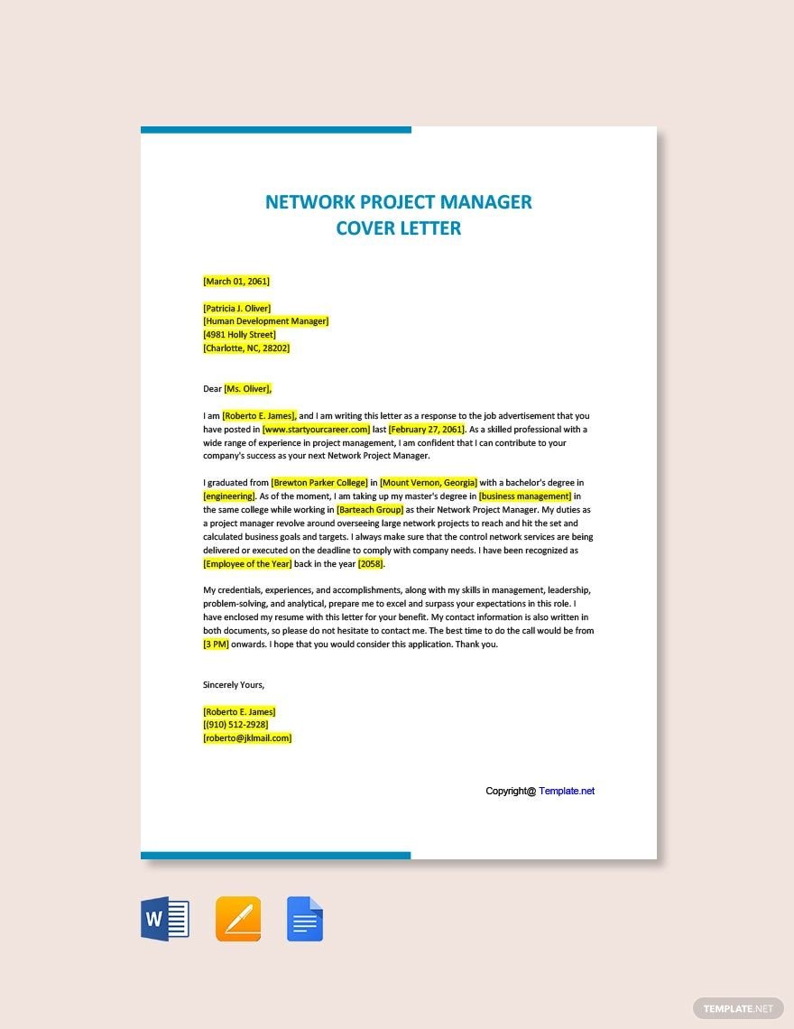 Network Project Manager Cover Letter