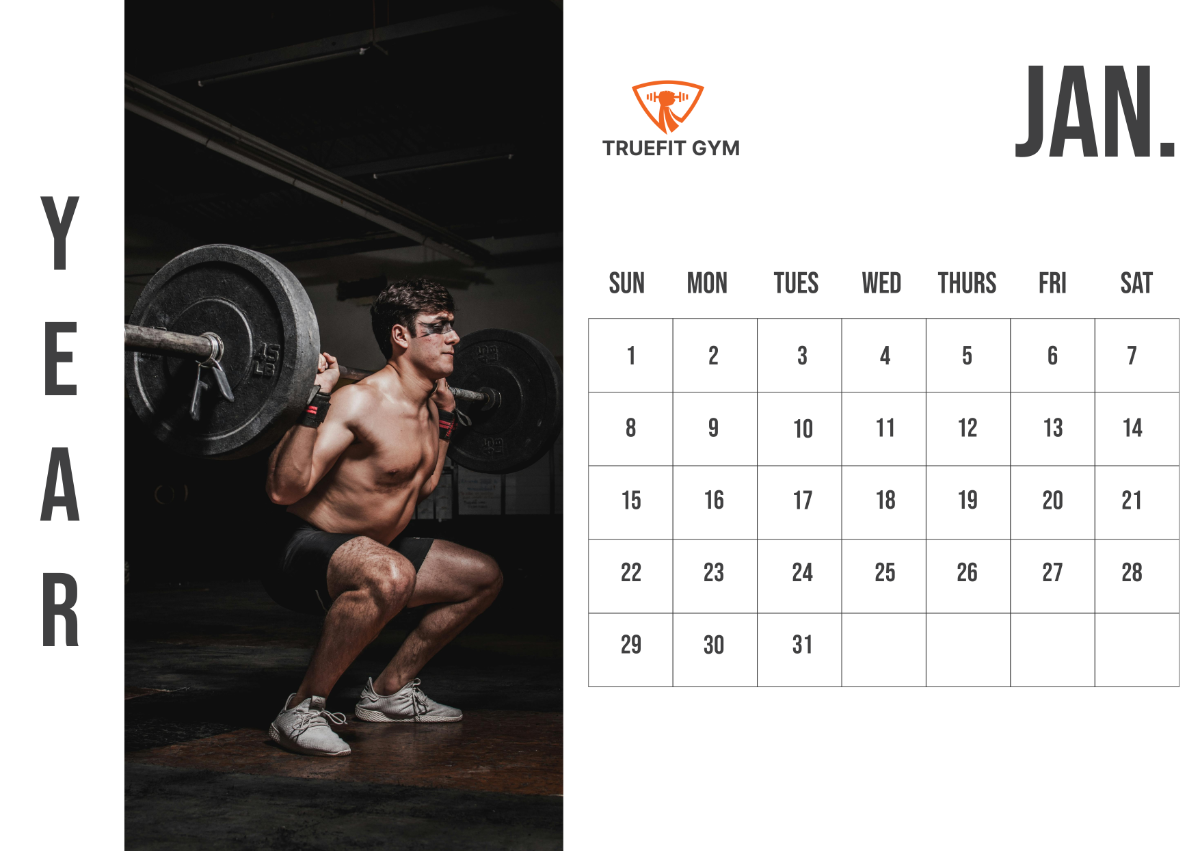 Gym Yearly Calendar