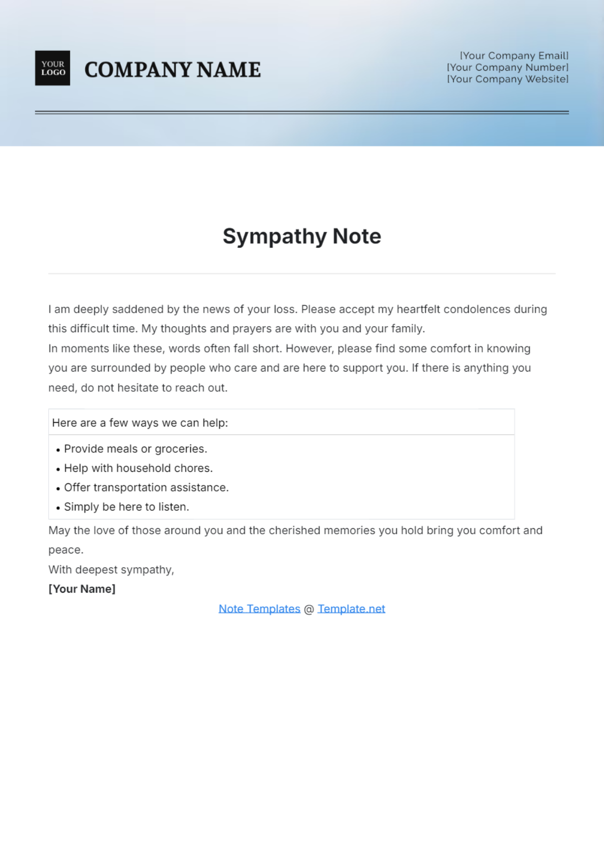 Sympathy Note Template