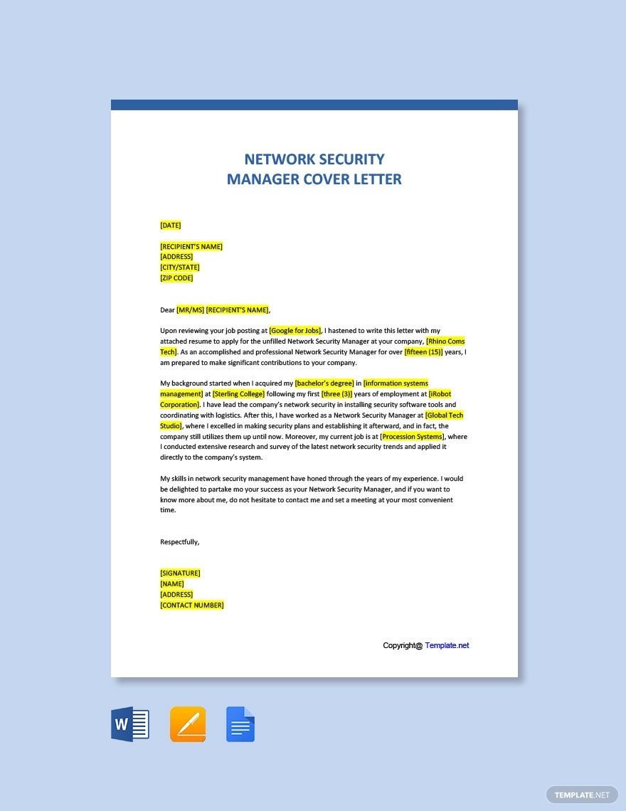 Free Network Security Manager Cover Letter