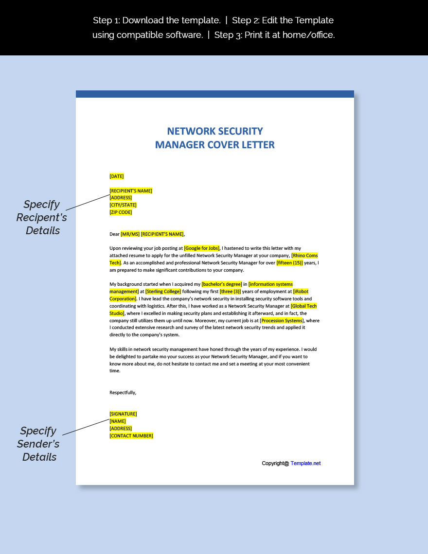 Network Security Manager Cover Letter