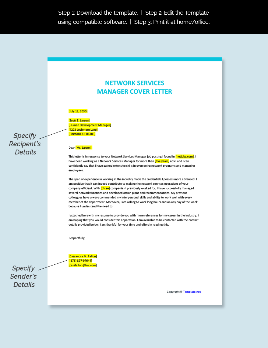 Network Services Manager Cover Letter
