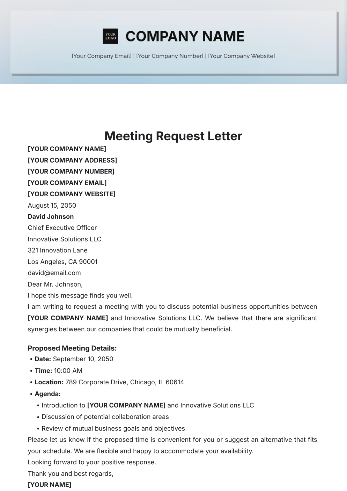 Meeting Request Letter Template