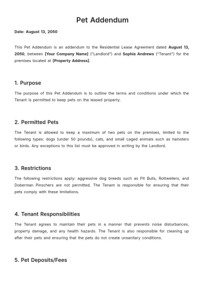 Free Pet Addendum Template to Edit Online