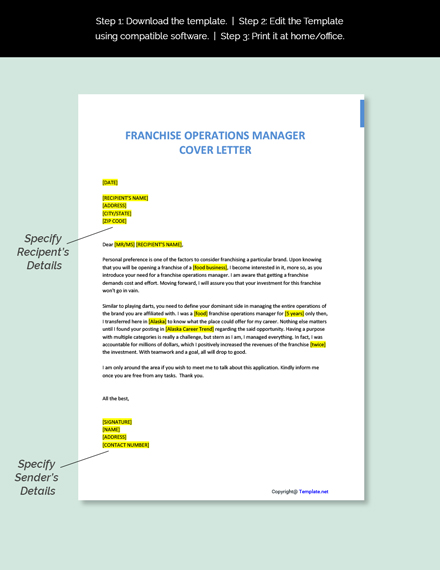 Franchise Operations Manager Cover Letter Template