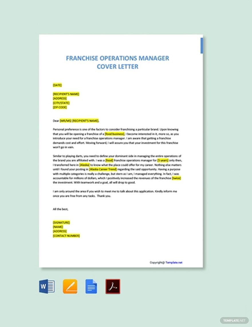 Franchise Operations Manager Cover Letter