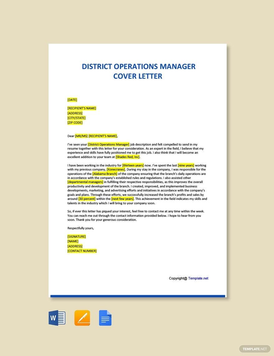 District Operations Manager Cover Letter