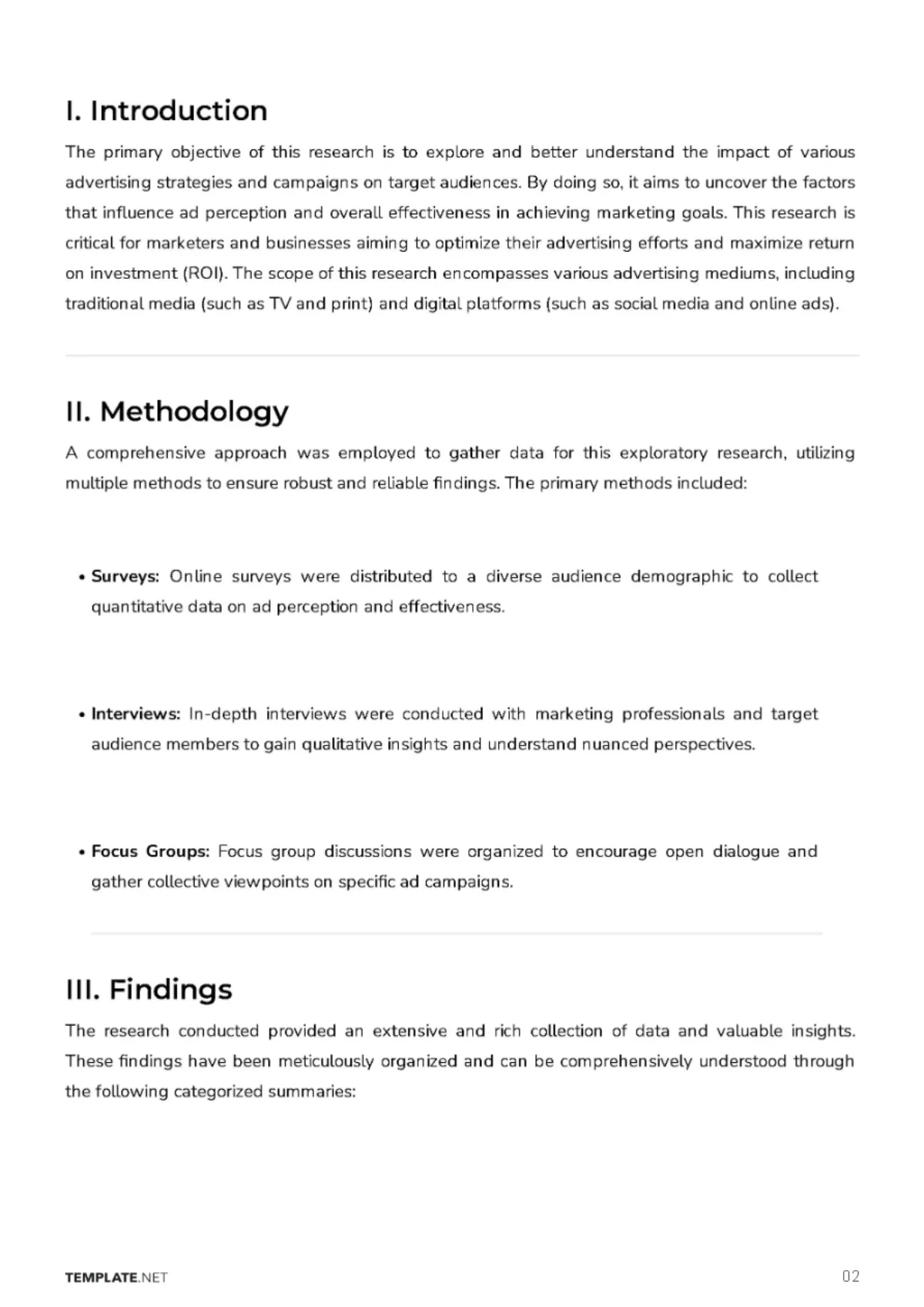 Free Advertising Effectiveness Exploratory Research Template to Edit Online