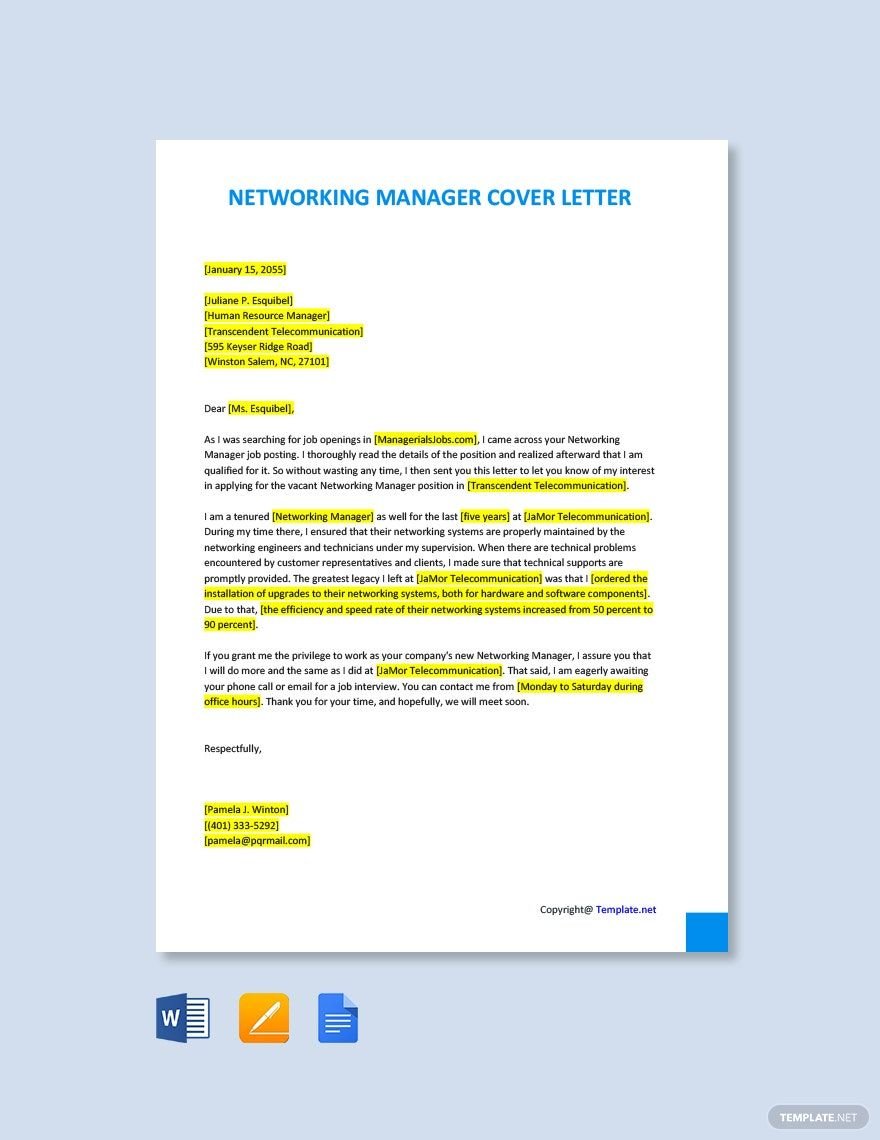 Networking Manager Cover Letter