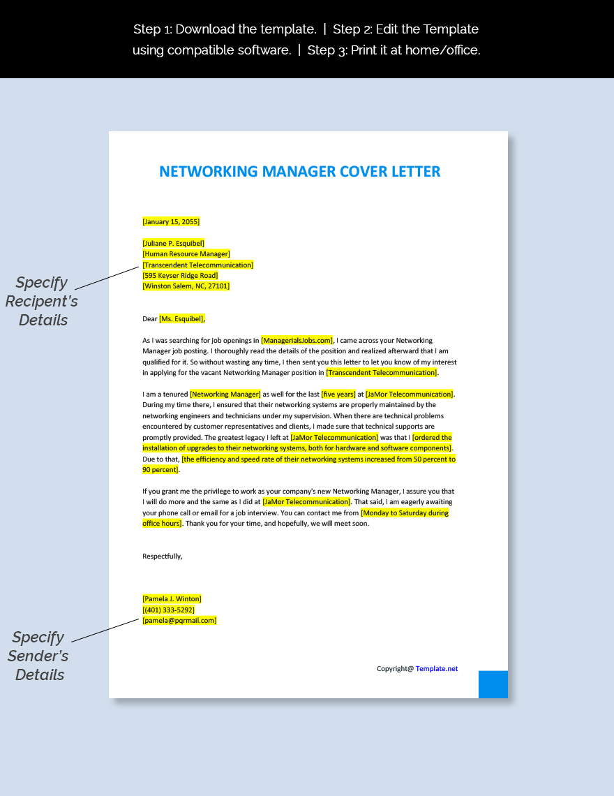Networking Manager Cover Letter