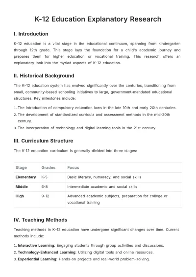 Free K-12 Education Explanatory Research Template to Edit Online