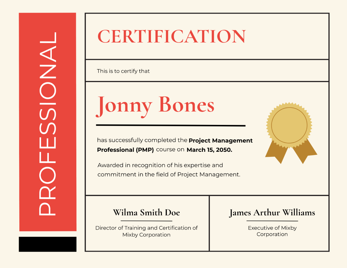 Professional Certification Certificate