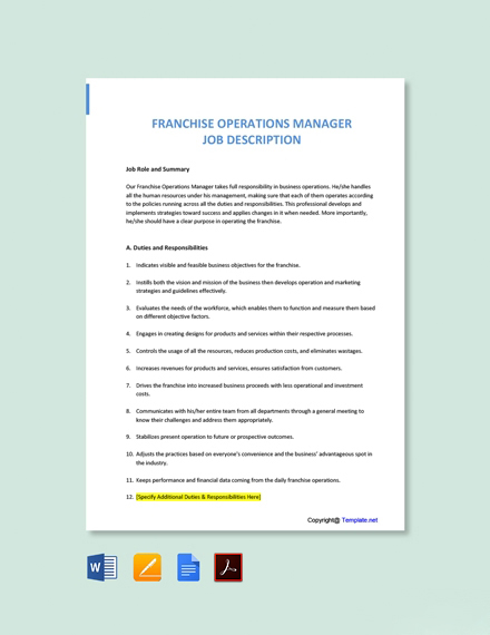 Franchise Operations Manager Job Description 