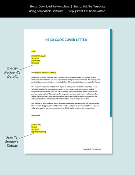 cover letter examples cook