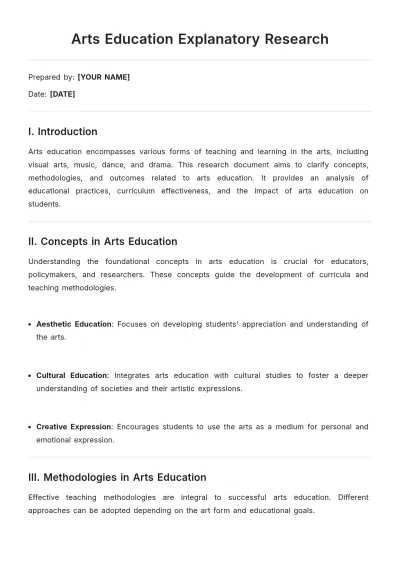 Free Arts Education Explanatory Research Template to Edit Online
