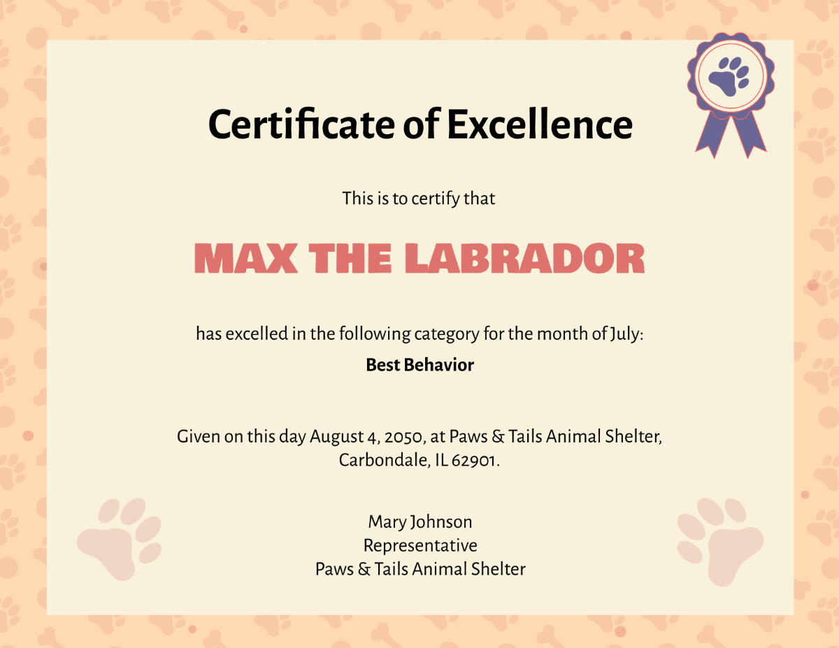 Free Pet Award Certificate Template to Edit Online