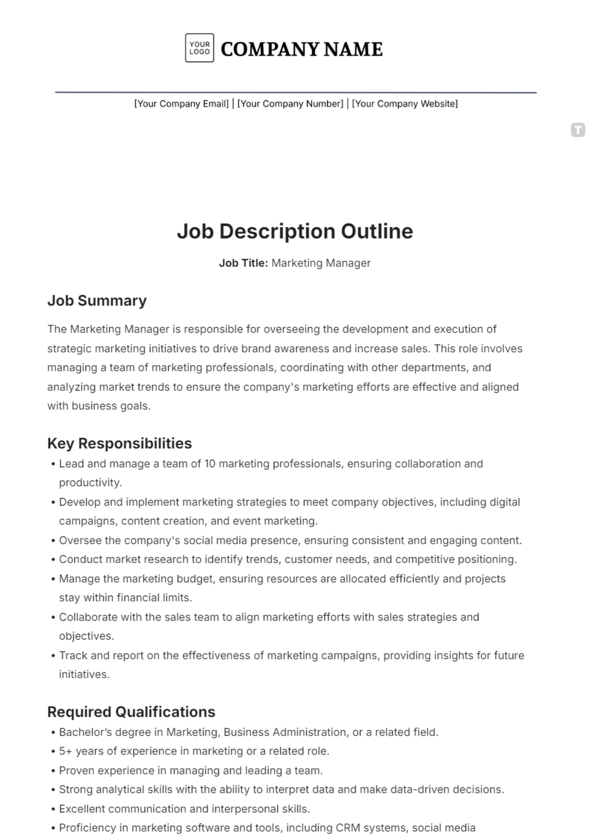 Job Description Outline Template - Edit Online & Download